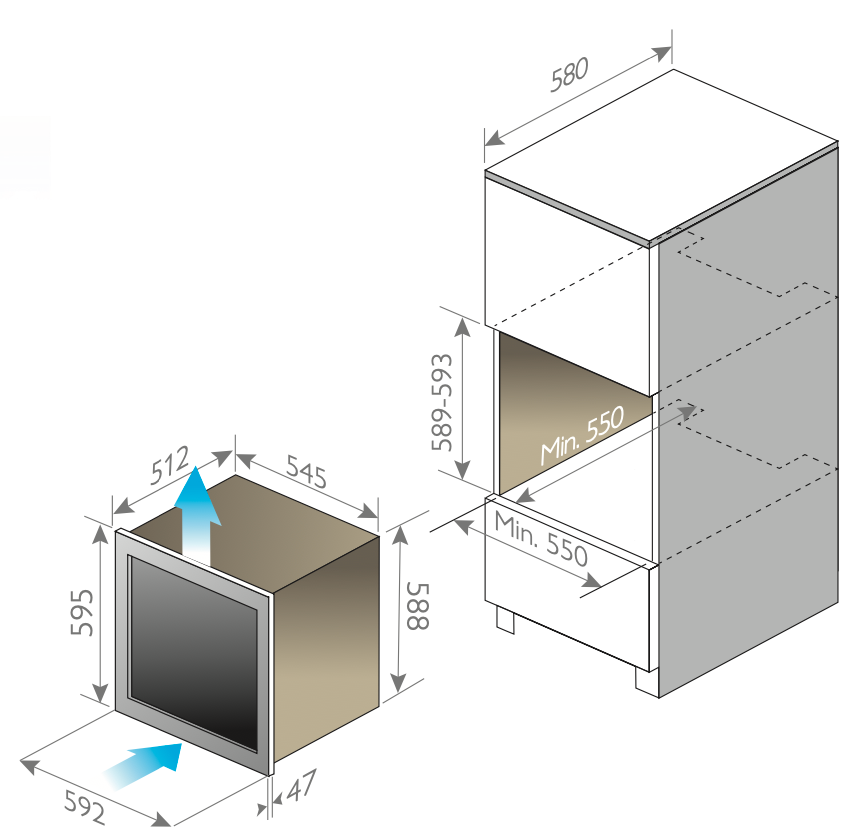Vinkøleskab til indbygning (i60-2PC + i60-2PCW)