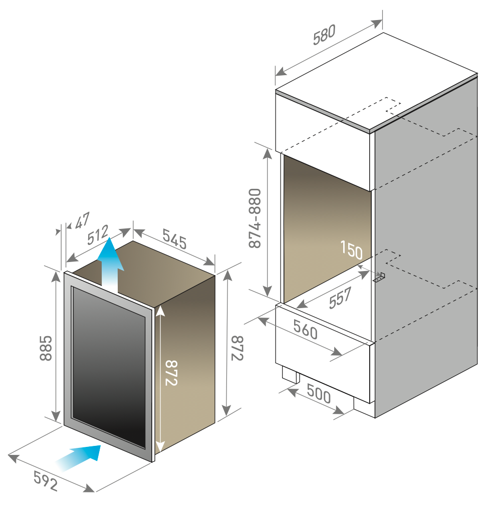 Vinkøleskab til indbygning (i88-2PC)